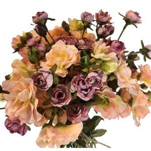 Purple Lavender Rose & Pink Geranium Faux 20-Stem Hand-Tied Bouquet